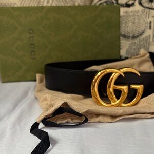 Gucci Black Leather Belt with Gold GG Emblem